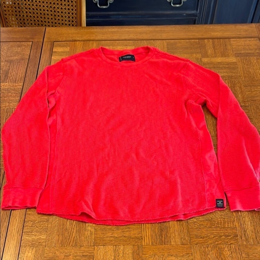 Lucky Brand Red Crewneck waffle Henley, large